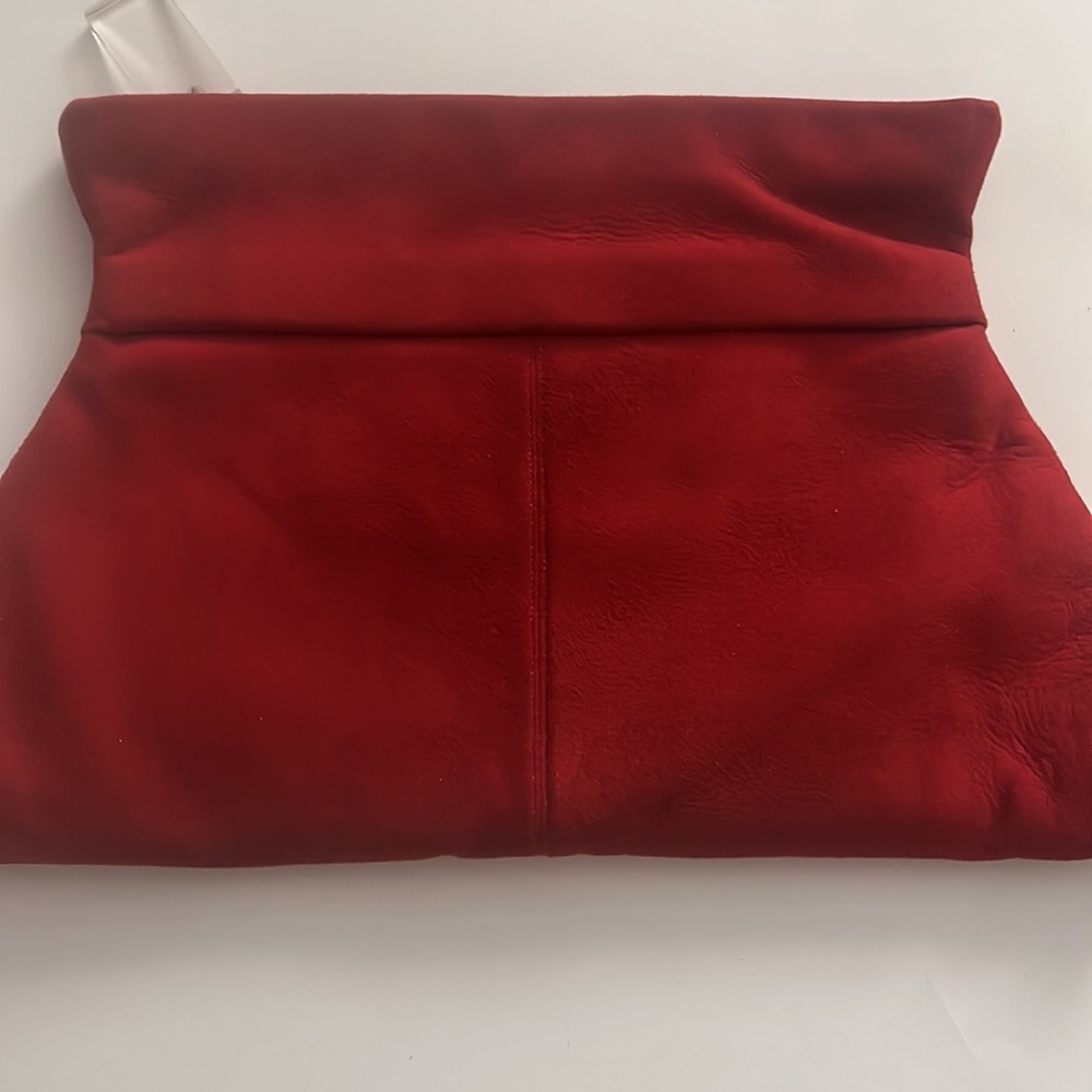 Claret red suede zippered vintage large clutch bag, 1970s ish - Picture 7 of 9